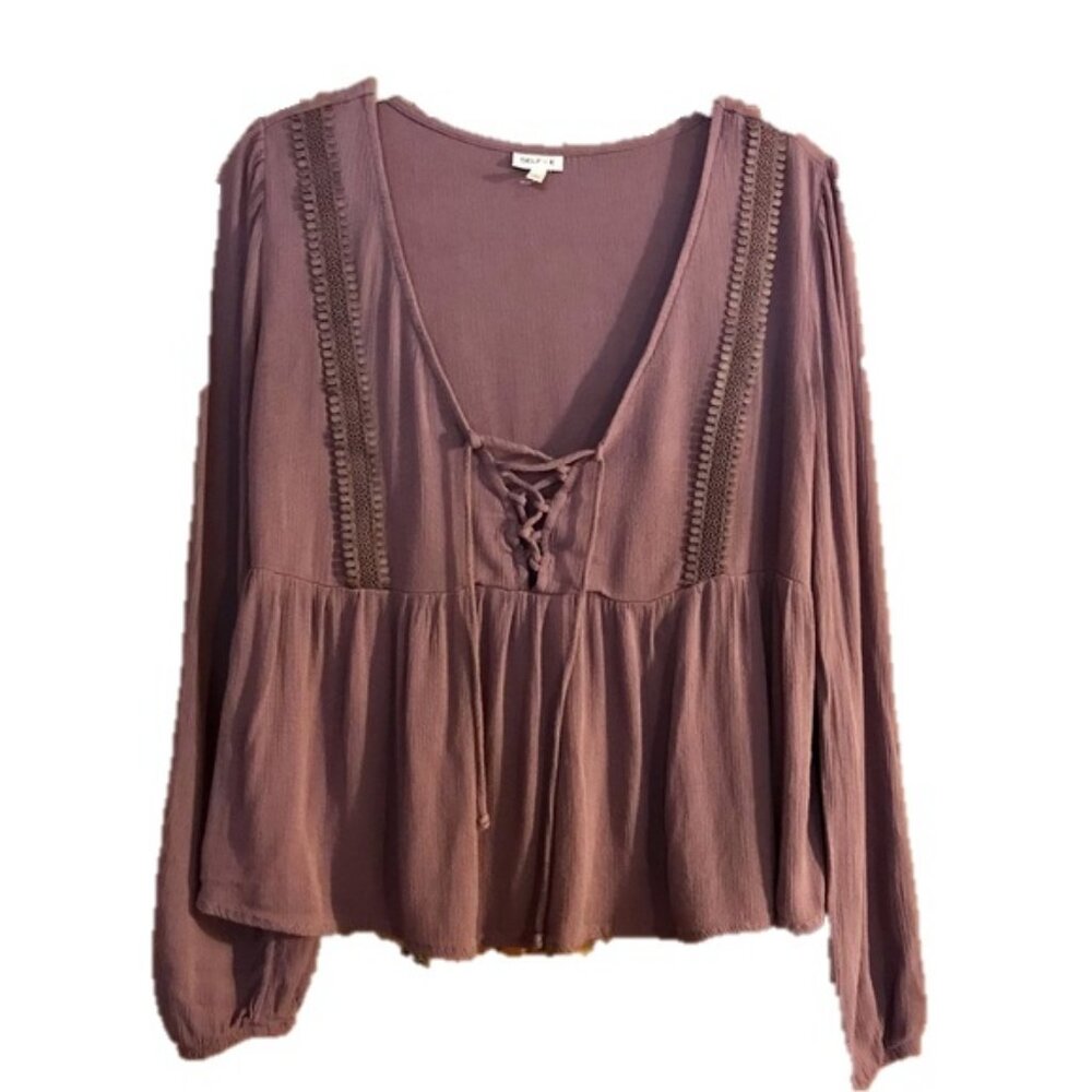 Selfie Women Purple Peplum V Neck tie top - NWOT - Medium